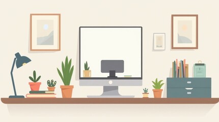Zen-Inspired Workspace Illustration: Minimalist and Clutter-Free