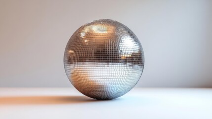 Shiny disco ball reflecting light on a smooth surface. Generative AI