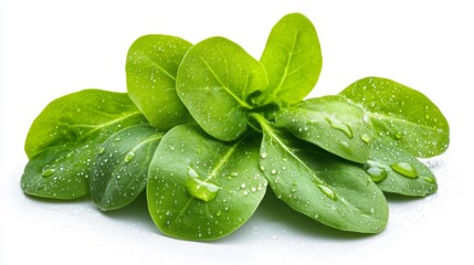 Fresh and Dewy Spinach Leaves Isolated on White Background. Generative AI