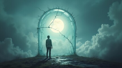 Surreal Vector Artwork of a Person in Cracked Glass