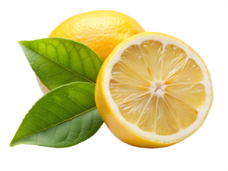half a yellow lemon with isolated on transparent background png