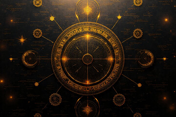 Vintage clock face with zodiac signs and gears
