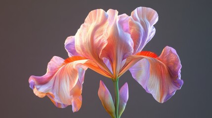 Realistic iris flower, material glass and botanicals 3d rendering isolated