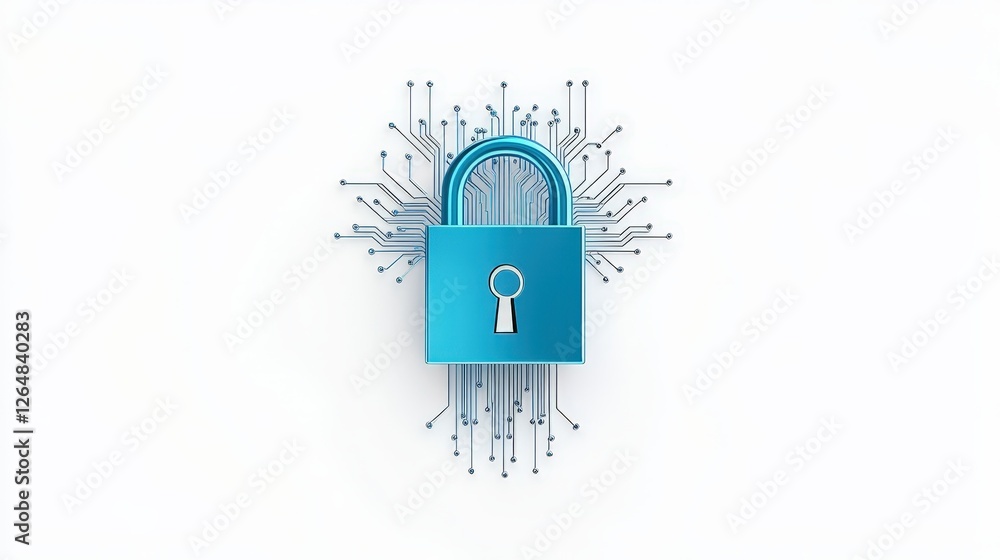 Poster blue cyber lock with circuit patterns for digital security