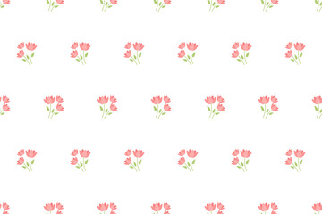 Floral spring seamless pattern. Floral background in ditsy style with red flower bouquets. Abstract roses, peonies, poppies. Cyclic pattern with flowers, petals, foliage. Design for covers, surfaces