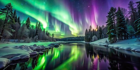 Aurora Borealis Over Snowy Landscape - Night Sky Lights