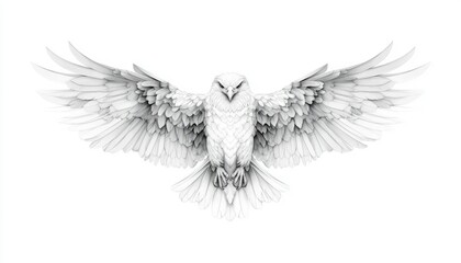 Majestic white eagle soars, wings outstretched, in flight. Use Symbolism