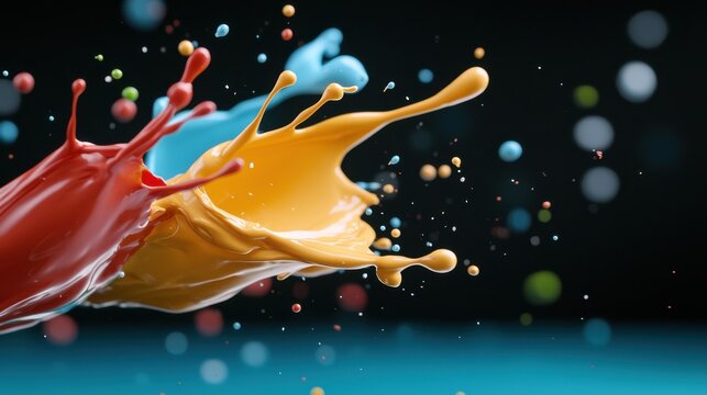Vibrant Dynamic Paint Splash Abstract Art Composition with Vivid Colorful Liquid Eruption Effect  Digital Painting with Expressive Fluid Dynamics Kinetic Energy and Experimental Visual Creativity