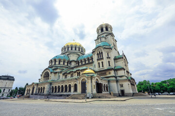 Stunning view of Alexander Nevsky Cathedral in Sofia during a cloudy day in Bulgaria