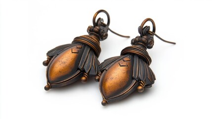 Close-up of Vintage Copper Earrings with Detailed Design. Generative AI