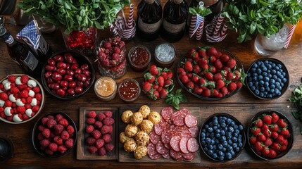 Fototapeta premium Delicious Assortment of Fresh Berries and Snacks for a Feast. Generative AI