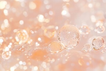 Fototapeta premium microscopic view of luminous skin cells with shimmering collagen molecules, crystal-clear droplets, soft bio-luminescent glow