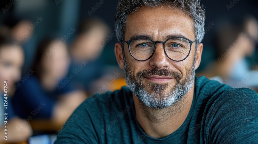 Aufkleber mature and experienced male professor or teacher explaining programming and coding concepts to stude