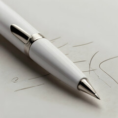 Fototapeta premium A sleek, minimalist white ballpoint pen, isolated on a transparent background. The pen has a smooth, matte or slightly glossy white barrel with a simple and modern design. The tip is metallic.