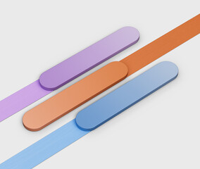 Colorful abstract bars with textured ribbons, creating a sleek and stylish look. 3D Illustration