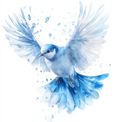 White dove flying in the blue sky symbolizing peace and freedom, with wings spread, feathers visible, and a serene, beautiful, and peaceful atmosphere, illustrated in a cartoon style