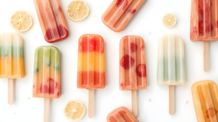 Obraz premium Set of unique colorful summer popsicles isolated on a white background