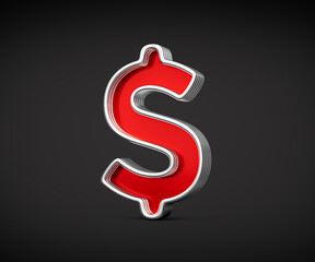 Vibrant Red United States Dollar Currency Symbol With Metal Gleam And Beveled Edges 3D Illustration