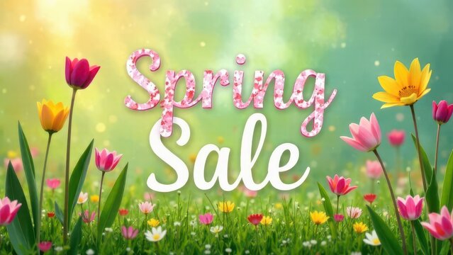 "Spring sale" lettering on a spring background - Powered by Adobe