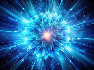 Fototapeta premium Retro sci-fi UHD wallpaper: a blue particle explosion, vintage shockwave, cosmic dust, grunge texture.