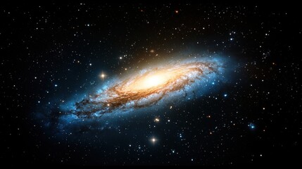 Fototapeta premium Galaxy with bright blue star at the center surrounded by distant stars and nebulae