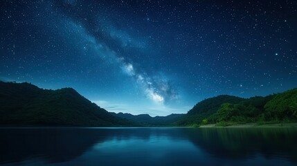 Scenic view of a tranquil lake surrounded by majestic mountain range under a clear blue sky