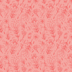 Seamless vector floral pattern on pink background. Hand-drawn illustration. Square repeating pattern for fabric and wallpaper.