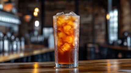 Refreshing Iced Tea in a Modern Cafe with Rustic Decor