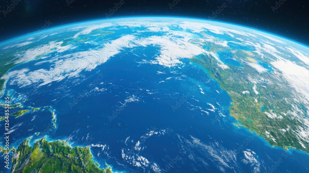 Wall mural high-resolution view of earth from space showing continents and clouds in a blue atmosphere
