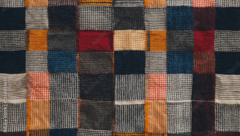 Poster colorful textile patchwork pattern with squares in varying shades and textures, used for design or b