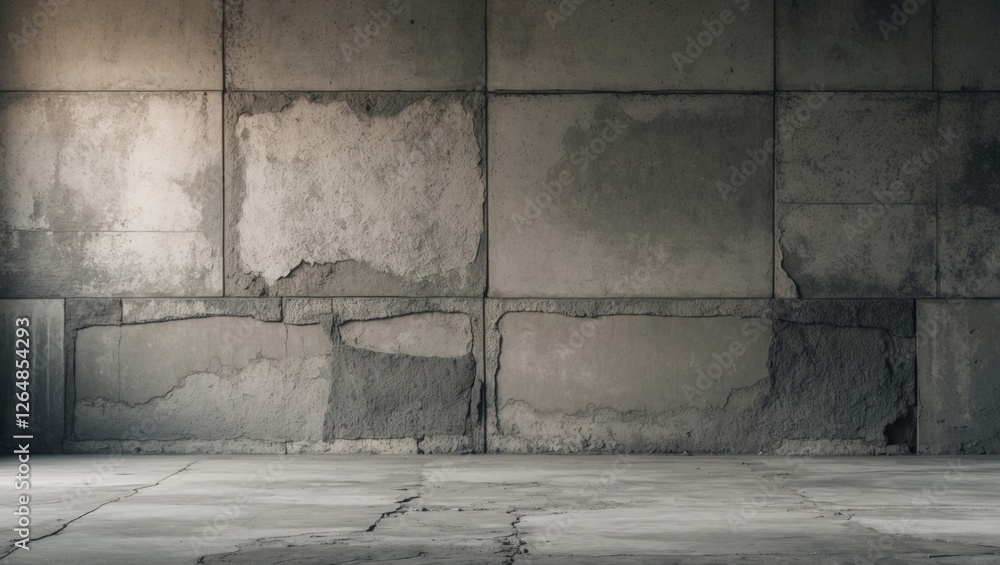 Poster concrete wall with texture and cracks in industrial setting for background design copy space