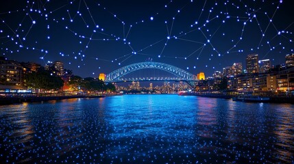 Sydney Harbour Bridge Connected with a Network Technology, Big Data Concept, Australia
