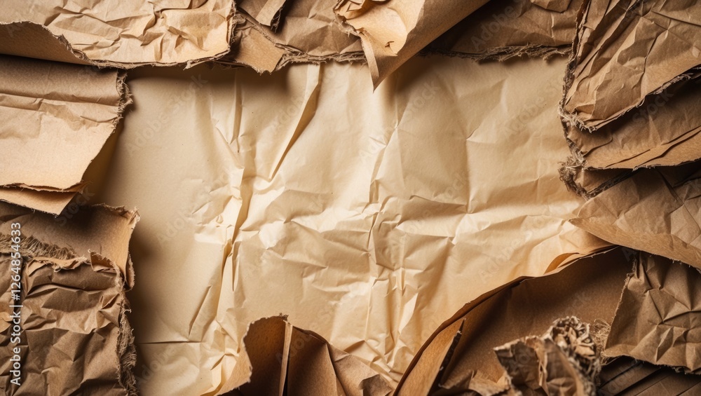 Poster crumpled and torn brown paper texture background with copy space for text and design elements