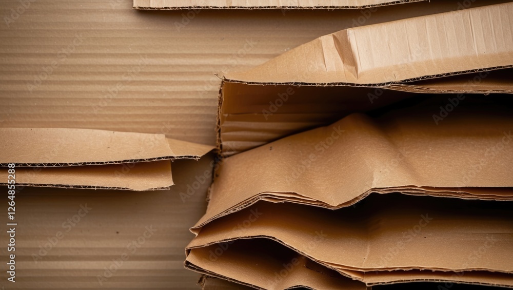 Poster close-up of stacked cardboard sheets with textured surface and natural color displaying folds and cr