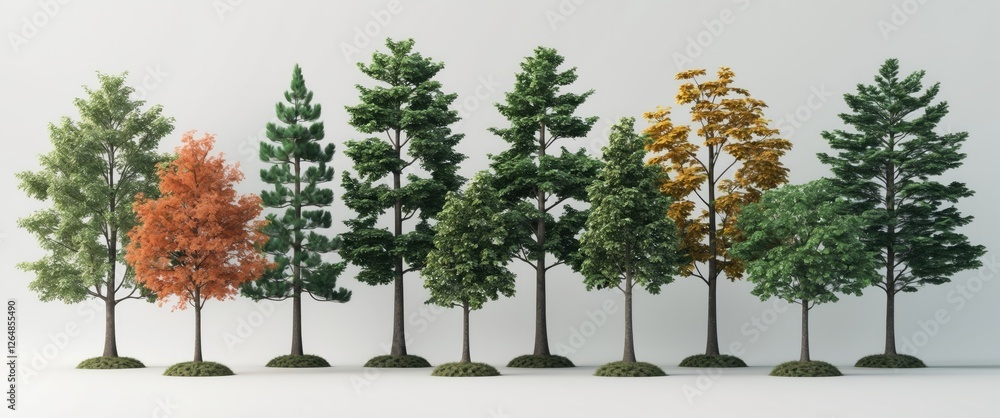 Aufkleber variety of realistic trees in different seasons with colorful foliage displayed on a neutral backgro