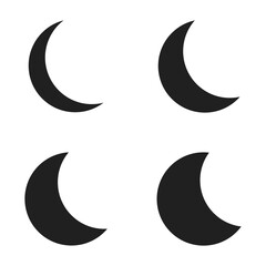 Crescent Moon Phases Icons Silhouette Vector Illustration On White Background