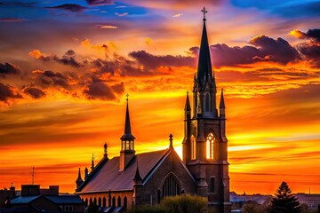 Cambridge Church Silhouette Dusk - AI Photo