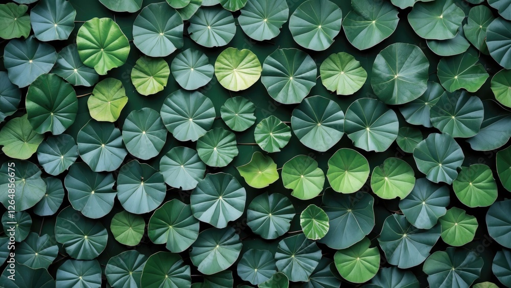 Poster green circular leaves background with various shades of green creating a natural textured pattern co