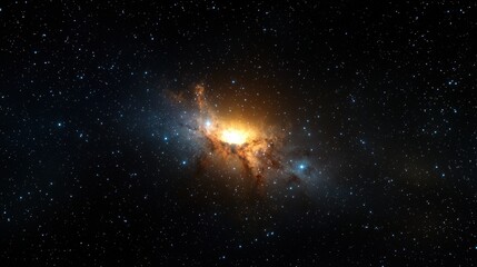 Bright orange nebula surrounded by dark black sky in cosmic space scene