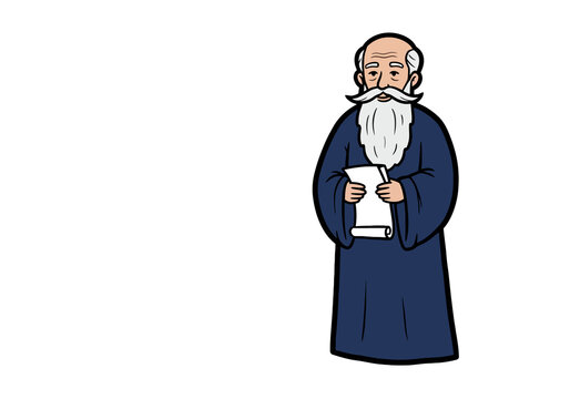 recommend clip art: Wise man clip art. A wise man with a long white beard holding a scroll, wearing a blue robe. Vector illustration design.