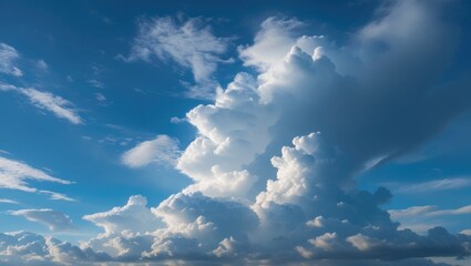 Dramatic cumulus clouds against a blue sky with white wispy clouds and ample copy space for text placement