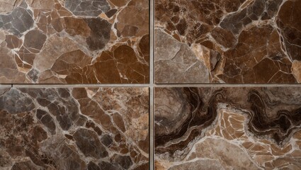 Brown marble tile texture collection with intricate patterns and natural variations suitable for interior design applications. Copy Space