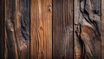 Obraz premium Detailed close-up of textured wooden planks with varying shades of brown and black emphasizing natural patterns and grain Copy Space
