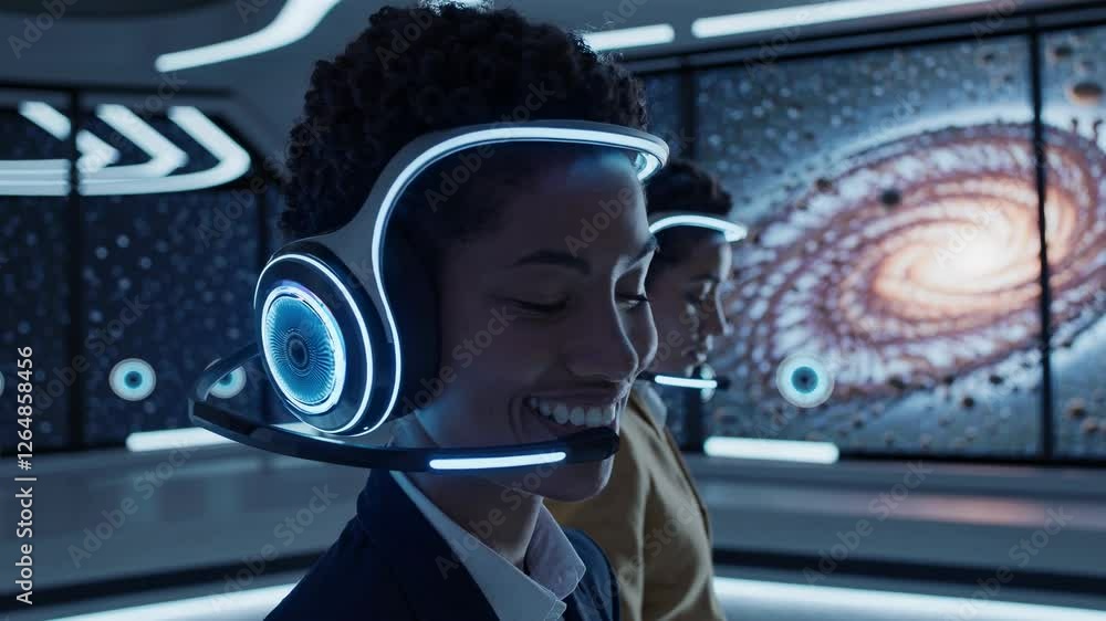 Fototapete immersive learning experience with high-tech headsets in a futuristic lab setting