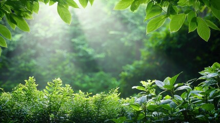 Dense forest with abundant green foliage and sunlight filtering through trees