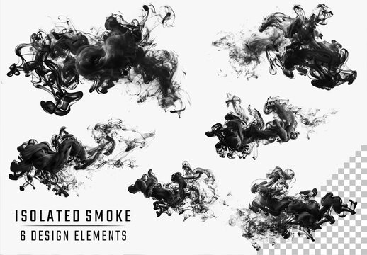6 Black Smoke Brushes On Transparent Background