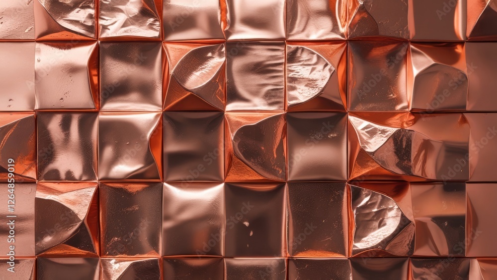 Poster copper foil texture with crumpled and shiny squares background pattern for design use. copy space