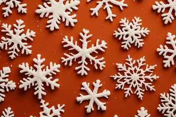 Snowflakes on brown for winter holiday cards, greetings, and festive backgrounds