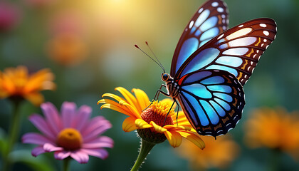 Stunning Butterfly with Stained-Glass Wings Resting on a Flower