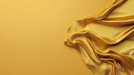 Gold silk fabric draped elegantly on a matching gold background creating a luxurious visual texture